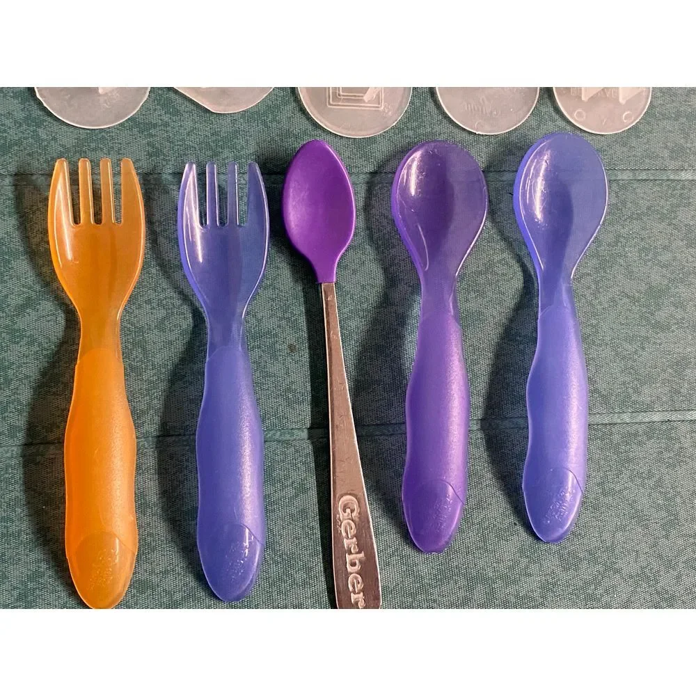 Gerber Baby Utensils Set Purple Orange Spoons Forks and‎ ten outlet covers